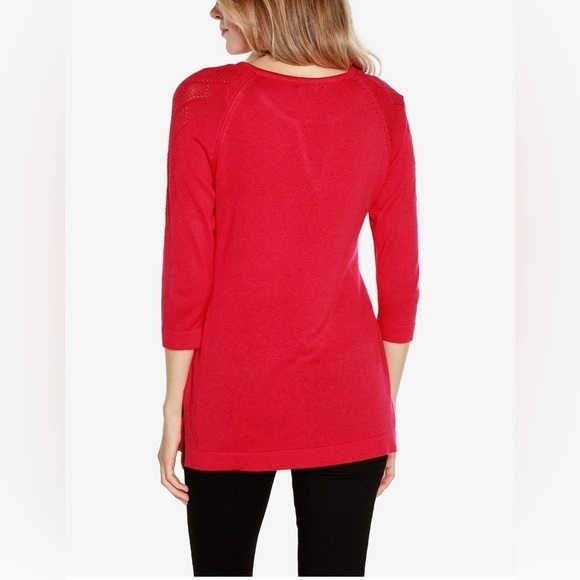 B11.09 NWT Women's Raglan Sleeve Pointelle Sweater Plus Hot Pink 1X - Picture 3 of 7